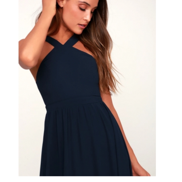 Lulu's Air of Romance Navy Blue Maxi dress Sz M - Picture 12 of 14